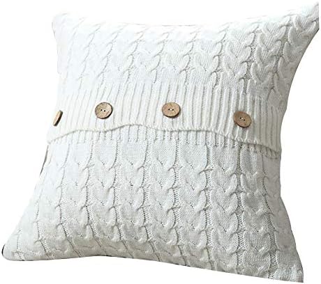 Pu Ran- Soft Square Cable Knit Pillow Case Sofa Waist Throw Cushion Cover Home Sofa Decor - Beige