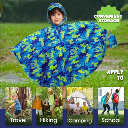 Image of WAWSAM Lightweight Rain Poncho Kids, Ponchos for Kids Waterproof Reusable Hooded, Kids Poncho Rain Jacket for Boys and Girls