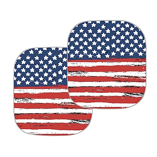 FUSURIRE Stylish American Flag Windshield Sun Shade for Men Women, Patriotic Auto Window Sun Visor Protector Mat Car Windshield Sun Shade 2 Pieces
