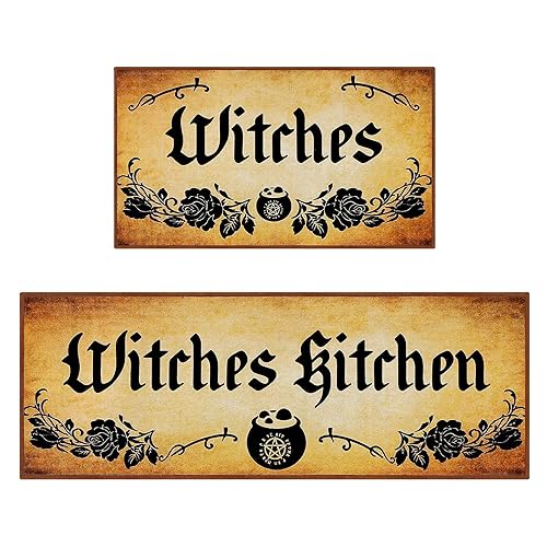 Ceenna 2 Pack Halloween Kitchen Mats Witches Rugs Gothic Kitchen Decor Farmhouse Halloween Doormat Outdoor Vintage Non-Slip Floor Mats Retro Halloween Rugs Decor for Home Kitchen Party (Vintage)