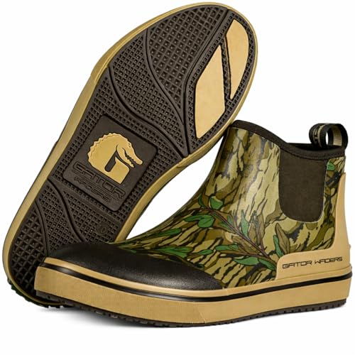 Gator Waders Men's Camp Boots - Durable Slip-Resistant Neoprene Lined Waterproof Ankle Boots - Mossy Oak Greenleaf, 10