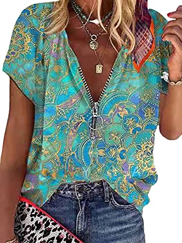 Tomwell Damen Blusen Tuniken Elegant V-Ausschnitt Blumen Retro Sommer...