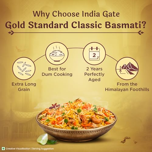 Image of India Gate Gold Standard Classic Basmati Rice 5 Kg | 2 Years Aged | Extra Long Grains (Pack of 2)