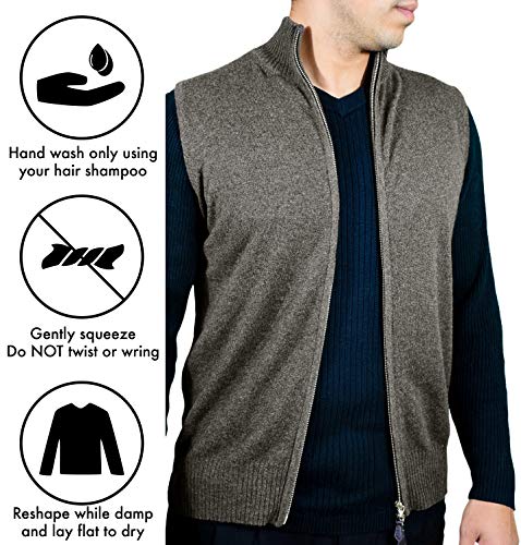 Cashmere Boutique: Men's Zip Vest Sweater In 100% Pure Cashmere Slim Fit (Color: Black, Size: Small) #TOP5