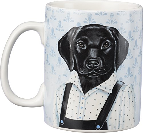 Black Lab Dog Coffee Mug–Double Sided Painterly Pet Portraits–20 oz Stoneware Cup–from Primitives by Kathy