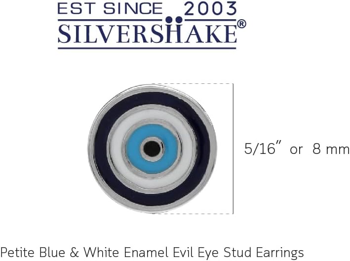 Silvershake Petite Blue and White Enamel White Gold Plated 925 Sterling Silver Evil Eye Stud Earrings