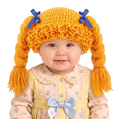 Halloween Cabbage Costume Yarn Wig, Yellow 4, Long Braided Pigtails