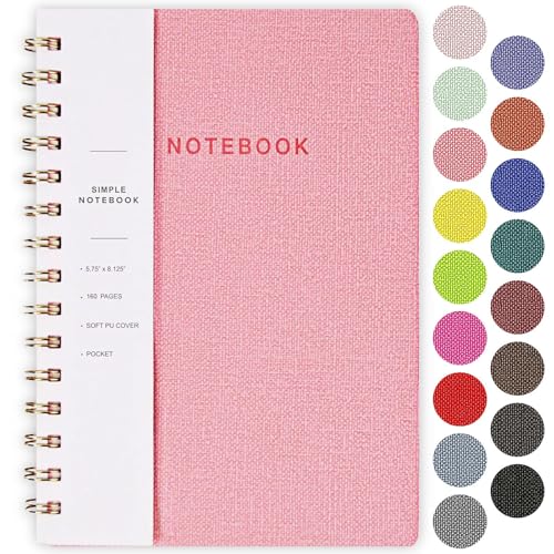 Spiral Notebook, Pink Notebook-6.1x8.2 Inch College Ruled Journal with Inner Pockets and 160 Pages, PU Leather Cover Business Journal, Twin-Wire Binding Notebook Perfect for Office & Home 1C