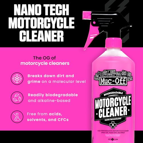 Muc Off Nano-Tech Motorcycle Cleaner Motorrad Reiniger 1 l - Hochwirksames, Biologisch Abbaubares Motorrad Reinigungsmittel Spray - Sicher auf Allen Oberflächen und für Alle Motorradtypen Geeignet
