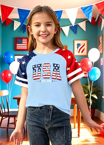 Image of Girls 4th of July Shirt Kids USA Shirts American Flag Tshirt Girls Boys Patriotic T Shirt Independence Day Tee Tops