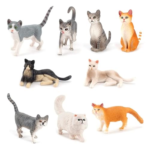 Lot de 9 figurines animales réalistes pour chats - Mini jouets pour animaux - Jouet éducatif en plastique - Décoration de bureau Cover