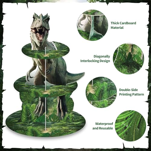 NatNarr 2 Pack Dinosaur Cupcake Stand Dinosaur Birthday Decorations 3 Tier Dino Cupcake Holder Dessert Tower Party Decorations for Boys Kids Baby Shower Jungle Theme Party Supplies by NatNarr - Image 6