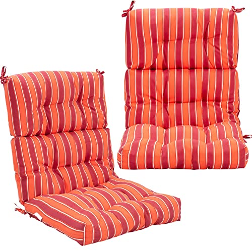 Tangkula Patio High Back Chair Cushion, Tufted Chair Seat Pads with Non-Slip String Ties, Glider Rocker Replacement Cushions for Indoor Outdoor Use, Patio Wicker Furniture Cushion (Colorful, 2)