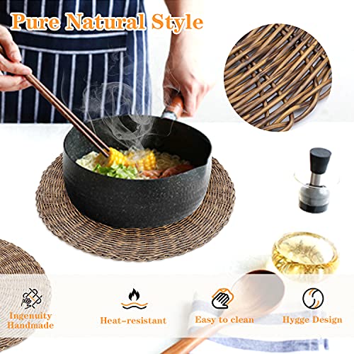 Gfware Woven Placemat Round Set Of 8 15In, Natural Wicker Charger Table Mats Heat Resistant Rattan Thick Rustic Hand-Braided For Kitchen Dining Wedding Restaurant Farmhouse Decoration Brown #TOP1