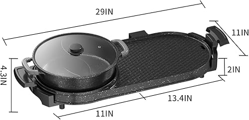 Miniatura 8 de AORAN - Combo de parrilla eléctrica y olla caliente para cocina en interiores, parrilla desmontable de doble zona de 2200 W con bandeja dividida