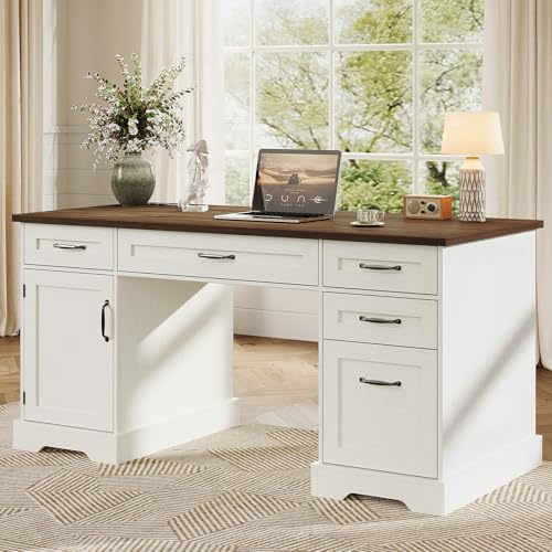 Farmhouse Desk with Drawers and Charging