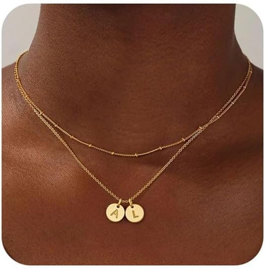 Turandoss Initial Necklaces for Women, Dainty 14K Gold Plated Layered Two Letter A-Z Stack Disc Initial Layered Necklace Trendy Birthday Personalized Friendship Gifts for Women Teen Girls Jewelry