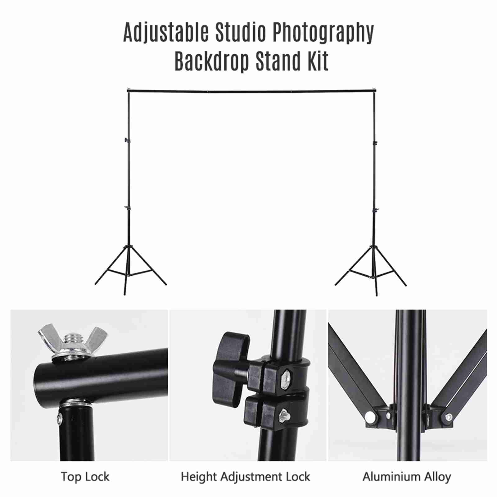 200cm Tło do Studia Fotograficznego ze Stopu Aluminium Zestaw Stojaków do Domowego Studia nagrań Tło Muślinowe (Czarny)