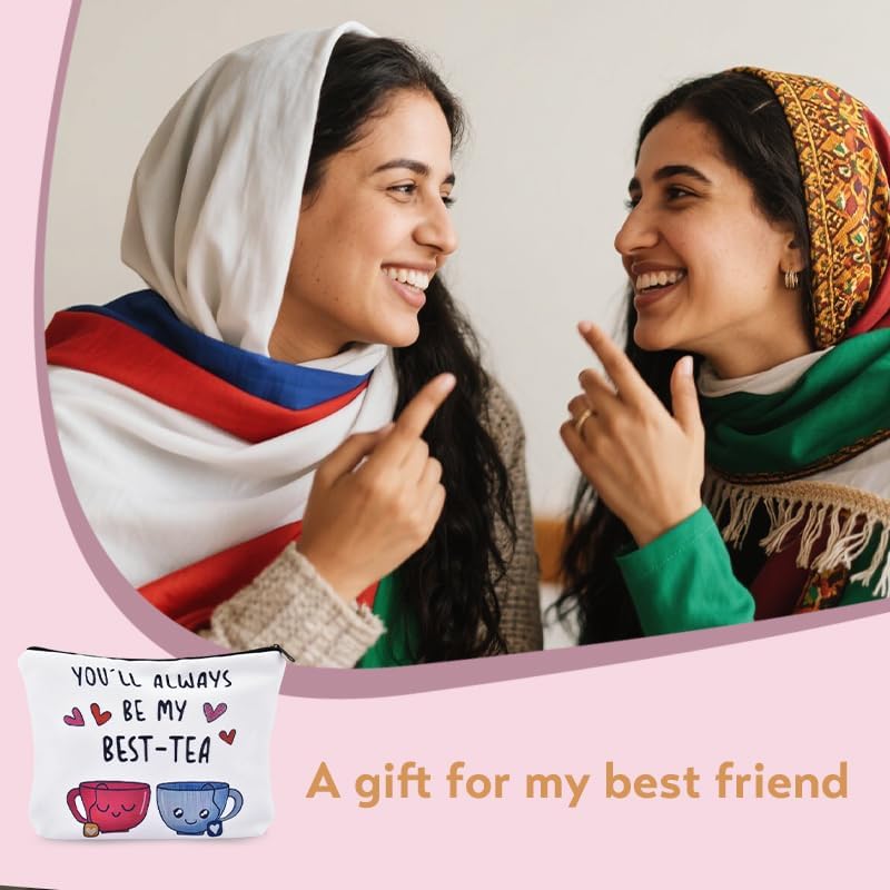 yaozeio Makeup Travel Bags for Women Canvas Bag Besties Best Friends Make Up Bag for Girlfriend Christmas Birthday Gifts Bestie Friendship Long Distance Gift Makeup Storage Organizer - Image 5