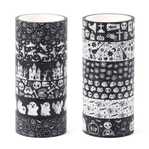 BkeeCten 12 Rolls Halloween Spooky Washi Tape for DIY Craft Gift Wrapping