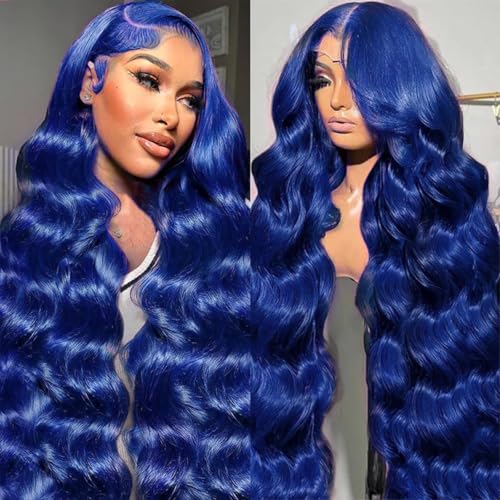 cute fairy Dark Blue Lace Front Wigs Human Hair Colored Glueless Royal Blue Wigs 13x6 Body Wave Lace Front Wig Pre Plucked with Baby Hair 200% Density 20 Inch