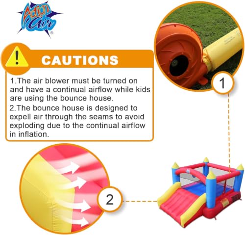 Image of ACTION AIR [Updated Version] Bounce House, Inflatable Bouncer with Air Blower, Jumping Castle with Slide, Family Backyard Bouncy Castle, Durable Sewn with Extra Thick Material, Idea for Kids (C-9745)