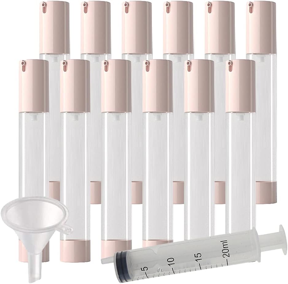 TIANZD 12Pcs Empty 30ml Airless Pump Bottles Transparent/Pink Plastic Vacuum Lotion Containers Dispenser for Cosmetic Foundation Lotion Gel Travel Refillable - No Straw Required, with Syringe Funnel