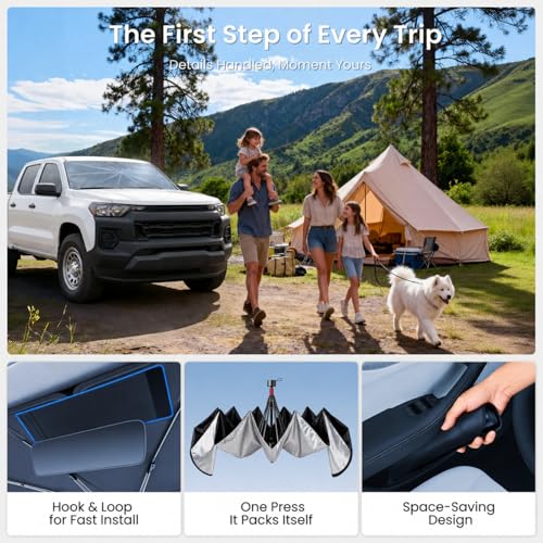 REEVAA 2026 Upgraded Windshield Sun Shade Umbrella [100% Sun Protection & Keep Cool] Protect Interior, 360° Flex Handle Sun Shield Sunshade for Buick, Chevrolet, Nissan, K1 — view 6