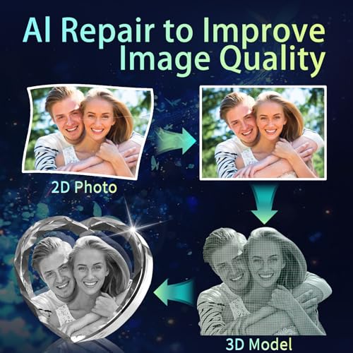 3D Crystal Photo, Personalized Valentines Day Gifts for Her, Wife, Women, Mom, Dad, Customized Glass 3D Laser Etched Picture gifts, Heart, S