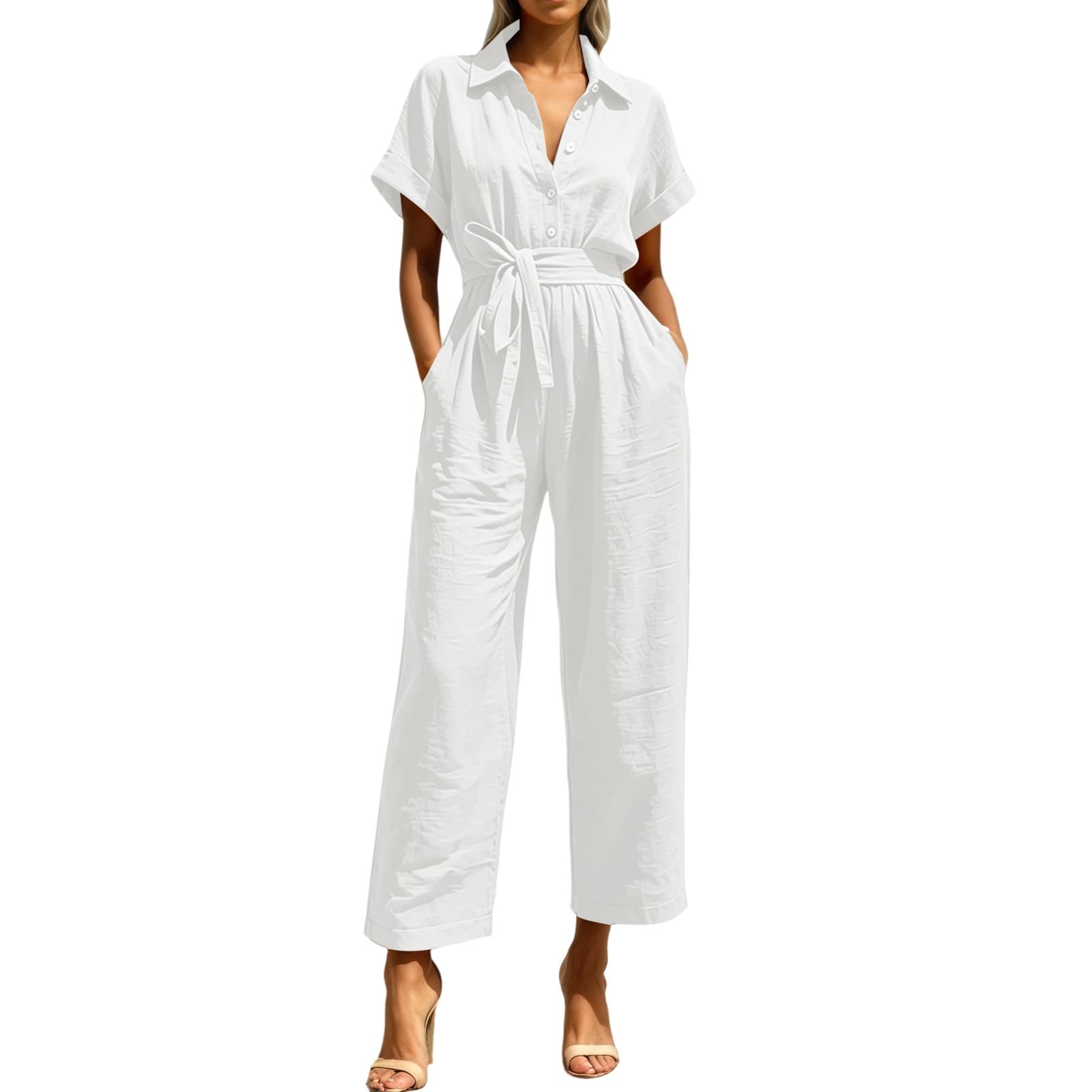 Mono elegante de mujer con pantalones de pierna ancha de caída premium 7