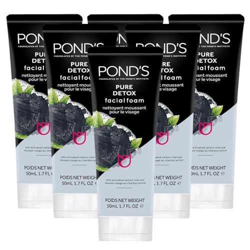 Pond's Pure Detox Facial Foam, Deep Cleansing with Activated Charcoal, Facial Wash, 6-Pack of 1.7 Oz Each