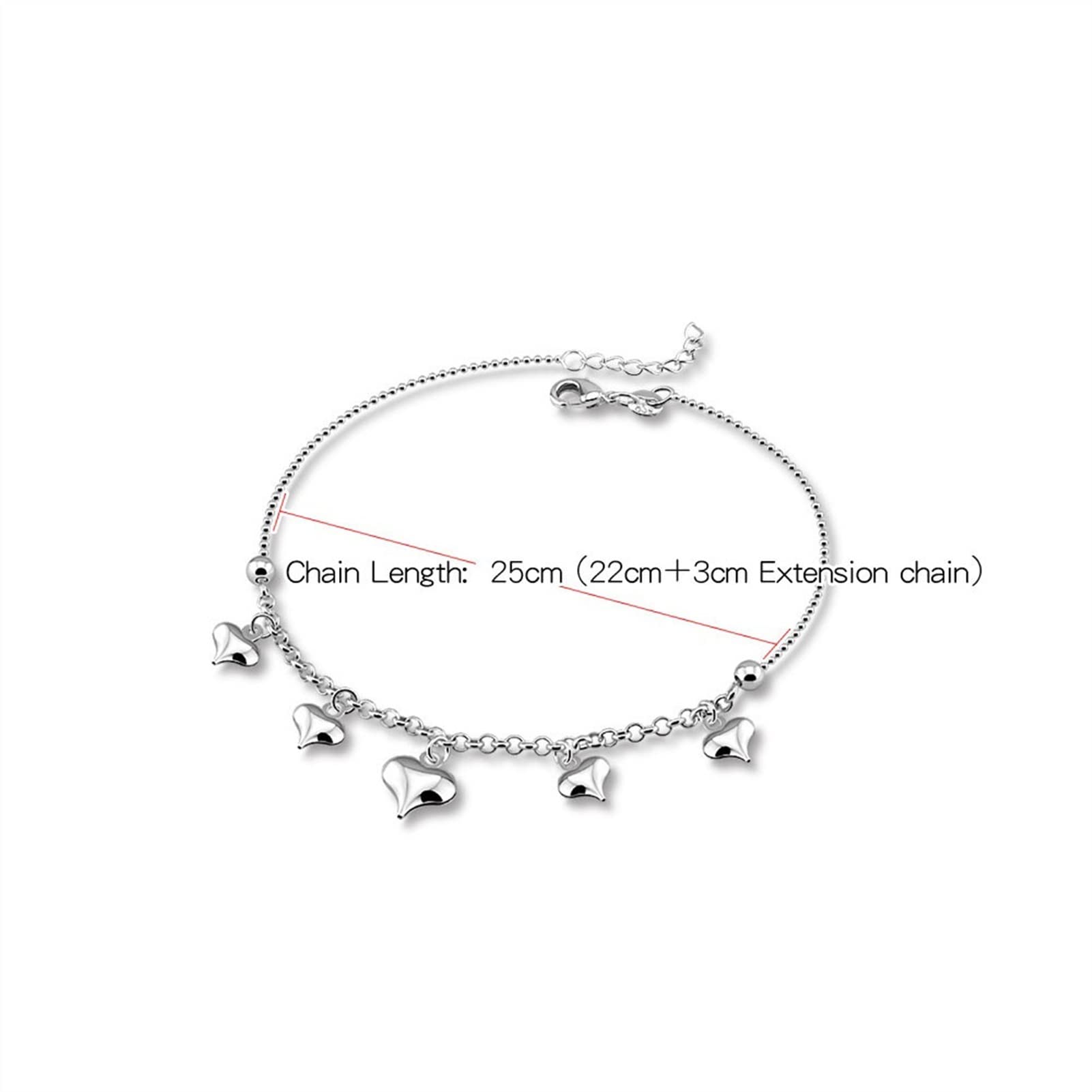 Fußkettchen/Fußkettchen Herz Fußkettchen Sommer Strand Barfuß Sandalen Zubehör Damen 925 Sterling Silber Fußkettchen Armband Fußschmuck Fußkettchen