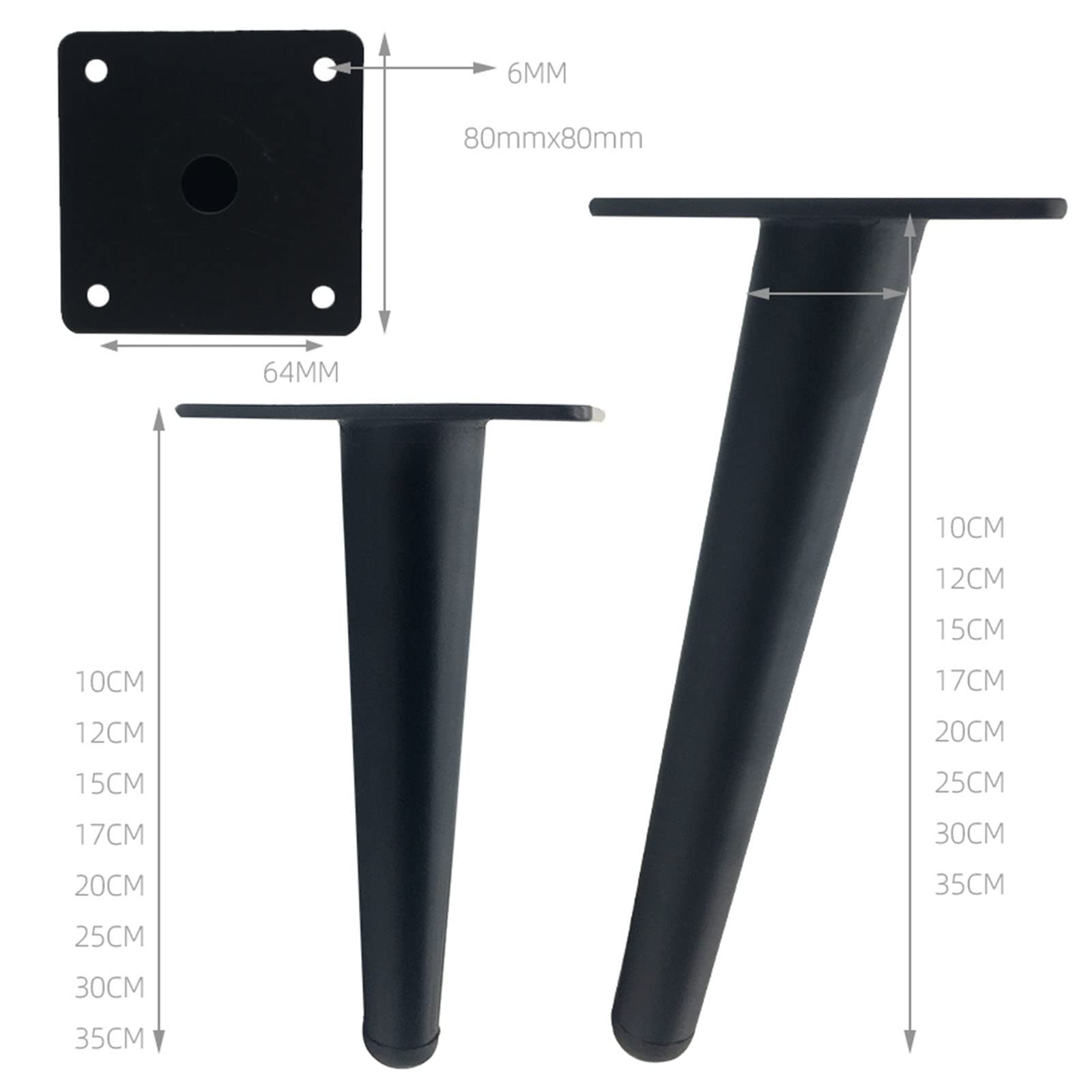 Stopki Blackniture Stopki sofy Stopki szafki, Nogi stolika kawowego Metalowe nóżki stołu Stopki szafki Tv nachylona rura stożkowa//12Cm