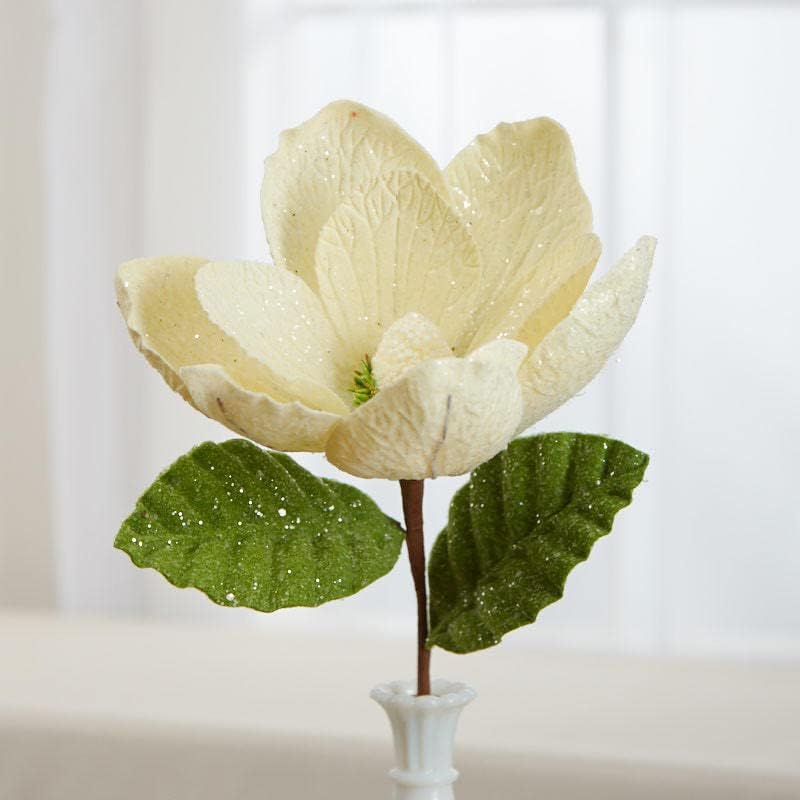 Miniatura 2 de Factory Direct Craft Tallo de magnolia artificial con purpurina blanca para decoración del hogar y festividades