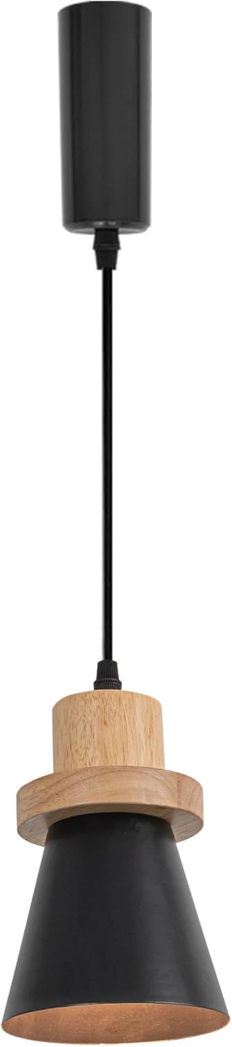 Adjusted Cable H-Type Track Lamp Wood Base Metal Black Shade Simple Pendant Lighting for Kitchen Dining Room(No Bulb, Track)