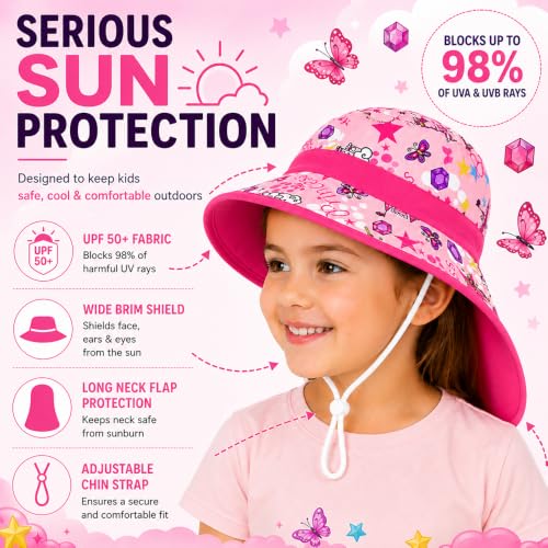 Image of VRITRAZ Sun Protection UPF50+ Bucket Hat Toddler Summer Beach Play Hats with Neck Flap for Girl, Boy, Kids Summer Hat, Bucket Hat for Kids Ages 3-10 Years