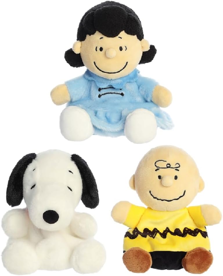 Aurora Peanuts Palm Pal Plush 3 Piece Bundle, Charlie Brown, Lucy and Snoopy 5 inches