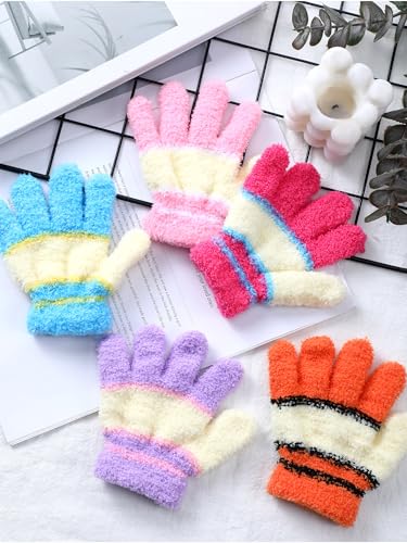 Image of SATINIOR 5 Pairs Kids Gloves Full Fingers Knitted Warm Gloves Winter Mittens for Little Boys and Girls Daily Supplies