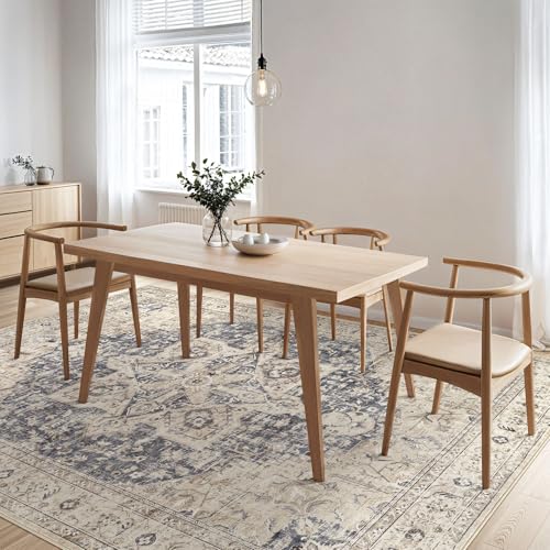 Tortania Area Rug Living Room Rugs - 9x12 Washable Boho Rug Vintage Oriental Distressed Farmhouse Large Thin Indoor Carpet for Living Room Bedroom Under Dining Table Home Office - Cream Blue - Image 8