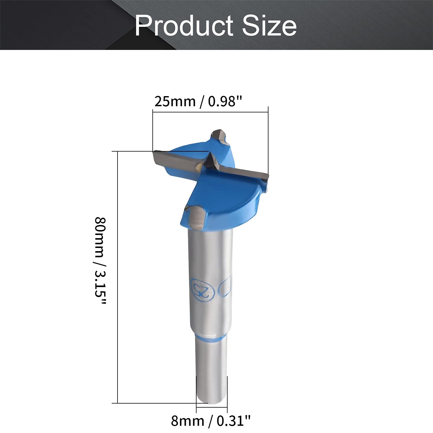 Utoolmart Forstner Drill Bits, 25mm Cemented Carbide Wood Cutter Tool, Round Shank Woodworking Hole Saw Cutter, 80mm Length Woodworking Hole Boring Bit, Blue, 2 Pcs
