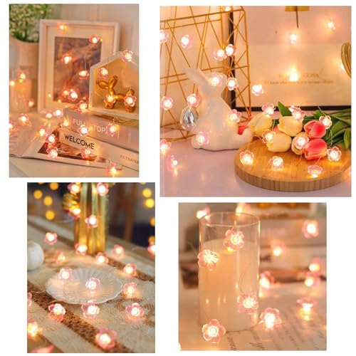 JZK 3m Warm White led Pink Flower String Light Solar Powered Silver Copper Wire Fairy Lights Waterproof Outdoor Garden Decorative Light for Christmas Party Wedding Decoration Bedroom Ornament - Image 4