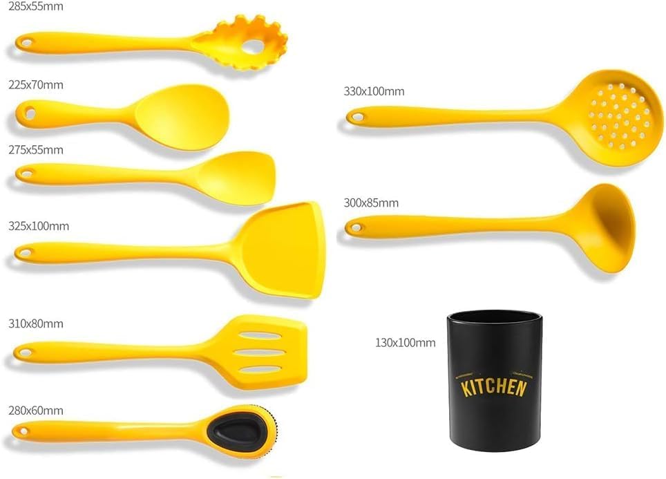 シリコン製食器セット、 ホルダー付きキッチン用品セット8点、シリコン製調理器具セット、ノンスティック調理器具セット、カウンタートップ