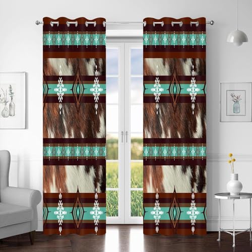 AHBEWIN Western Blackout Curtains Cow Print Aztec Southwestern Ethnic Farm