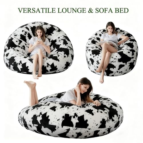 Funda de puf Gigante de 1,5 m (sin Relleno) en Suave Piel sintética de Conejo con Estampado de Vaca, Lavable, para salón, Dormitorio y balcón, para Adultos (150 x 65 cm, Funda marrón) - imagen 6