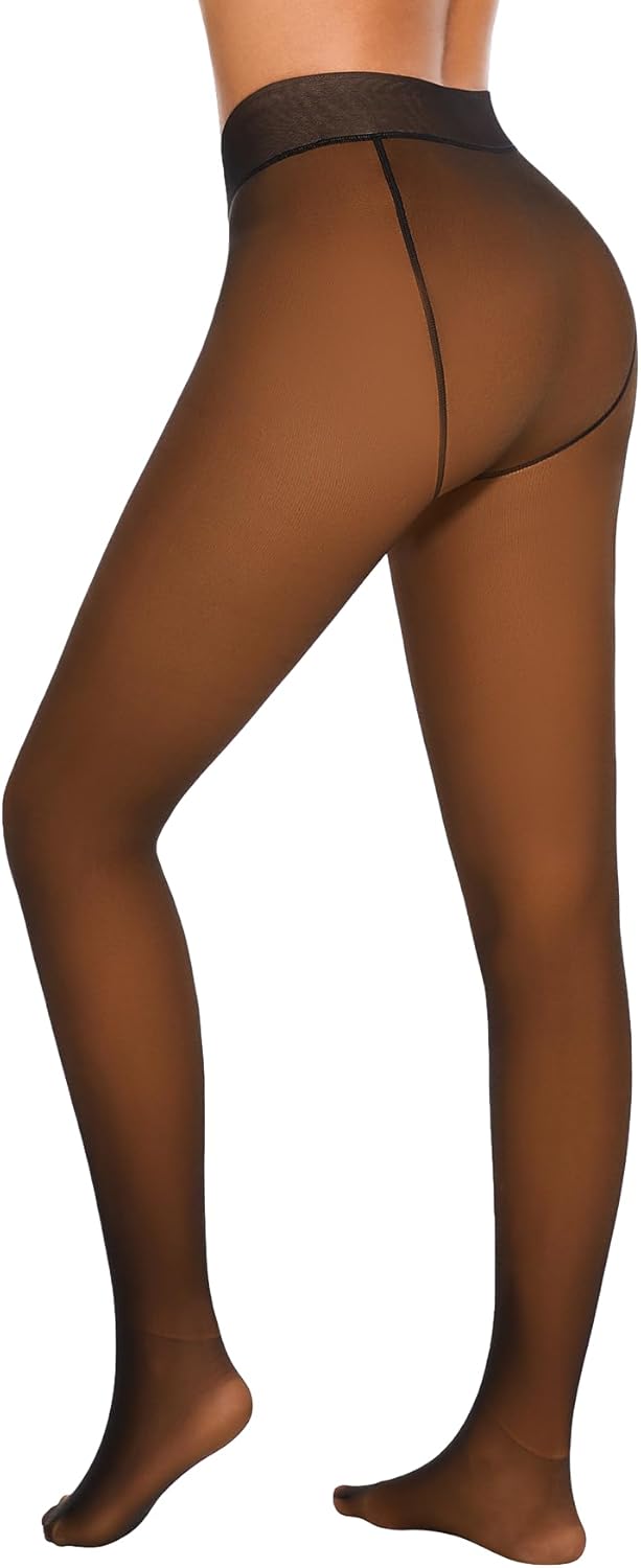 Fleece Lined Tights Sheer Women Fake Translucent Warm Pantyhose Sheer Leggings Thermal Thick Tights for Winter - Image 2