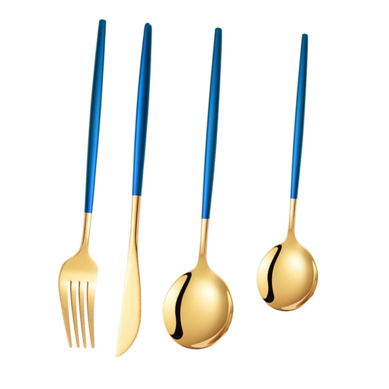 Juego de Cubiertos de Acero Inoxidable 1 Set, Tenedor de Cena | Diseño Clásico Moderno, Azul y Dorado, Uso en Boda y Celebraciones, Agarre Firme y Limpieza Fácil