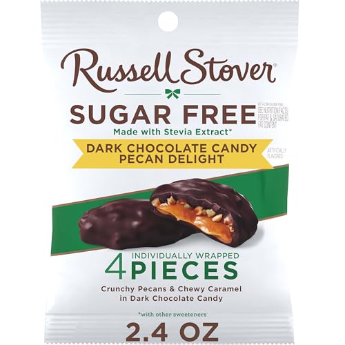 RUSSELL STOVER Sugar Free Dark Chocolate Pecan Delight Candy, 2.4 oz. bag (Pack of 10)