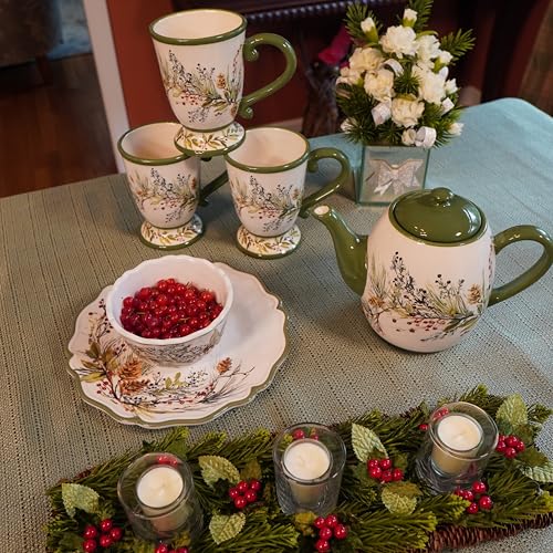 Set de 4 Tazas Grandes de Cerámica 18oz con Diseño de Pino y Bayas miniatura 5