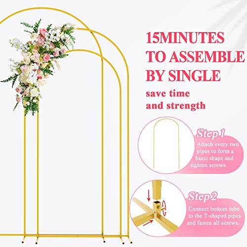 Wokceer Wedding Arch Backdrop Stand 7.2FT, 6.6FT, 6FT Set of 3 Gold Metal Arch Backdrop Stand for Wedding Ceremony Baby Shower Birthday Party Decor - Image 4