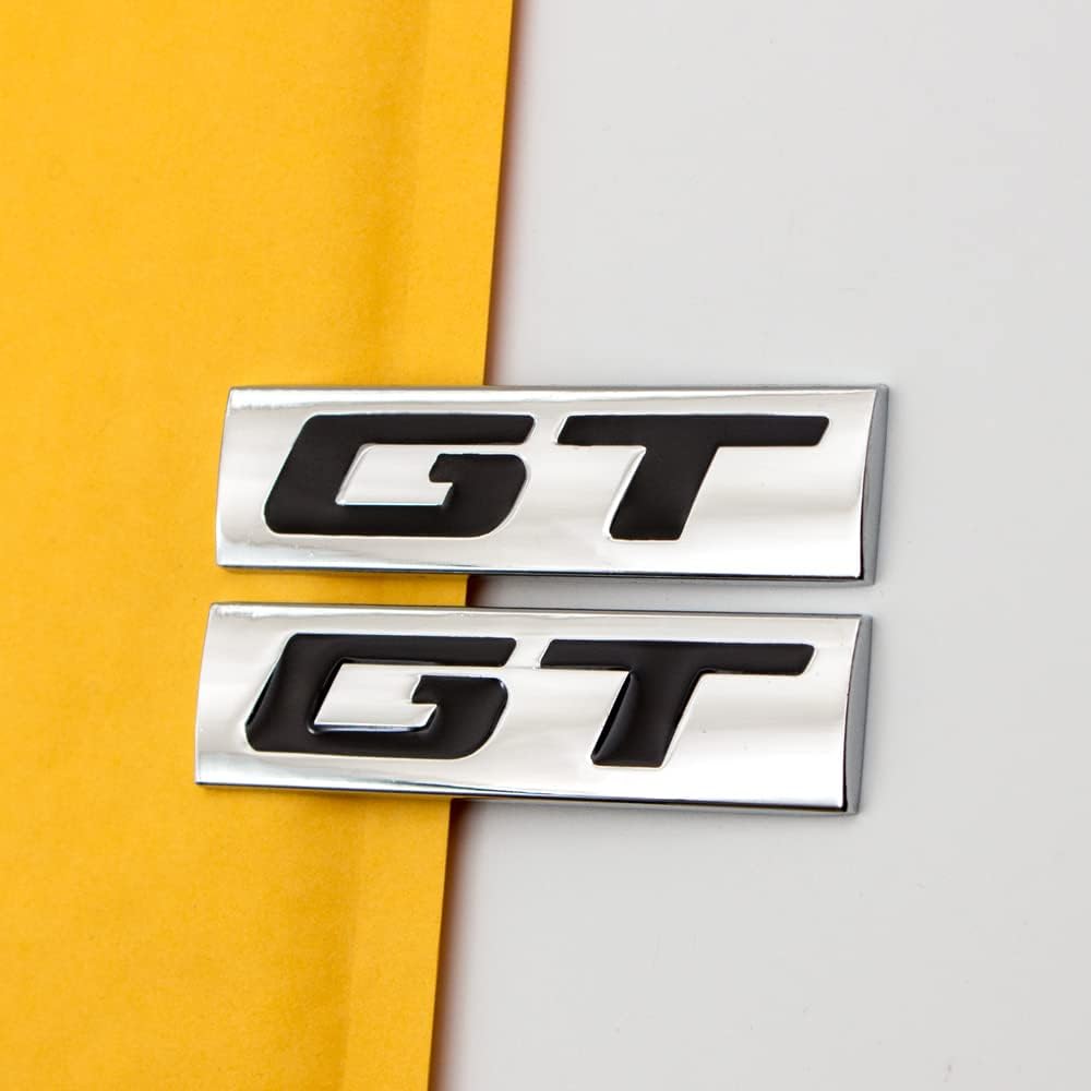 2Pcs Chrome 3D Metal Engine Emblem Car Logo Side Door Trunk Emblem Racing SUV Decal Coupe V6 V8 Badge Sticker (Silver&Black,GT) image 5